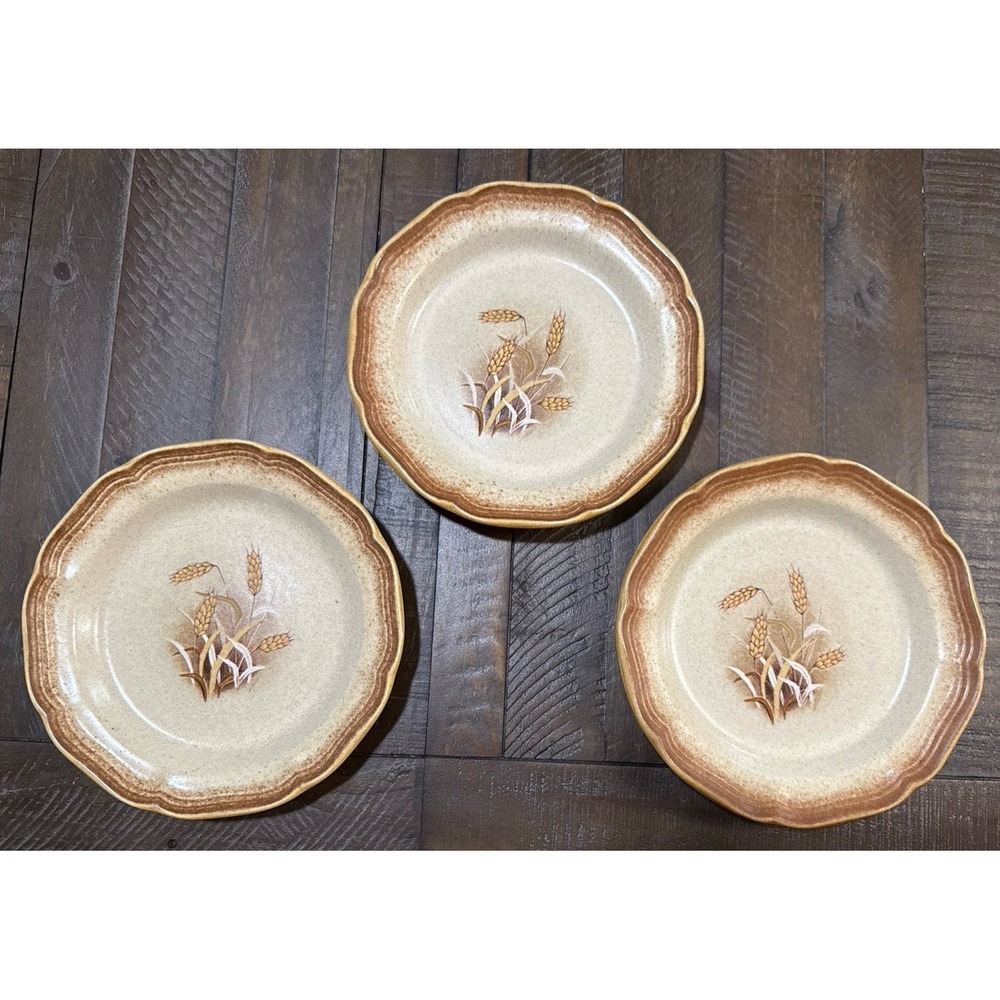 Mikasa‎ Whole Wheat E8001 Granola Plates Set of 3 Brown Rim Wheat Japan